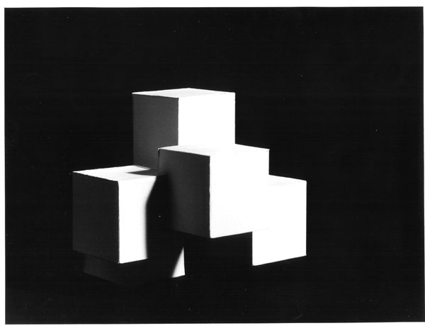 studie van 5 cubussen, 1968 ieder 5x5x5cm.